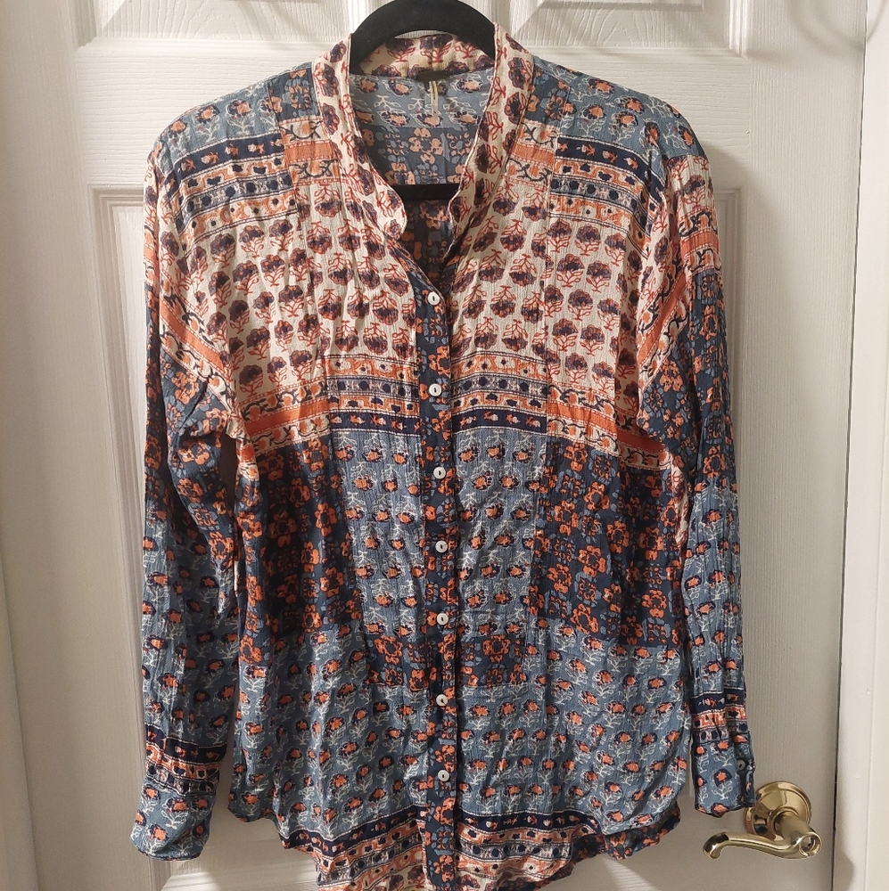 Free People Caravan Patchwork Buttonup Blouse Siz… - image 3